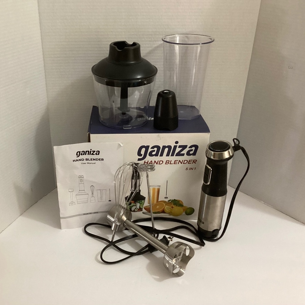 NIB Ganiza 5-in-1 Immersion Blender-Chopping Bowl-Milk Frother-Whisk-Egg Beater